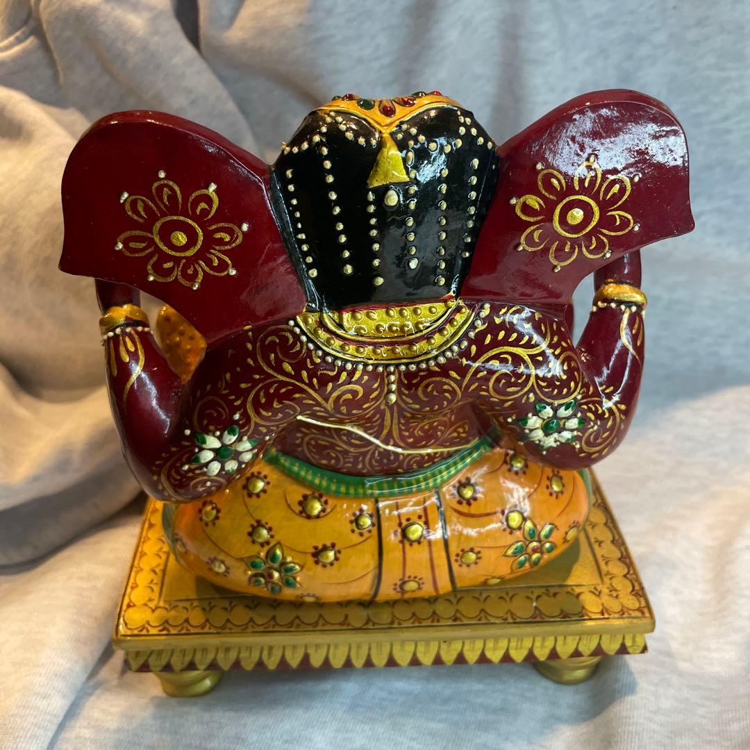【呪物】ガネーシャ像 赤と金 約20cm インテリア置物