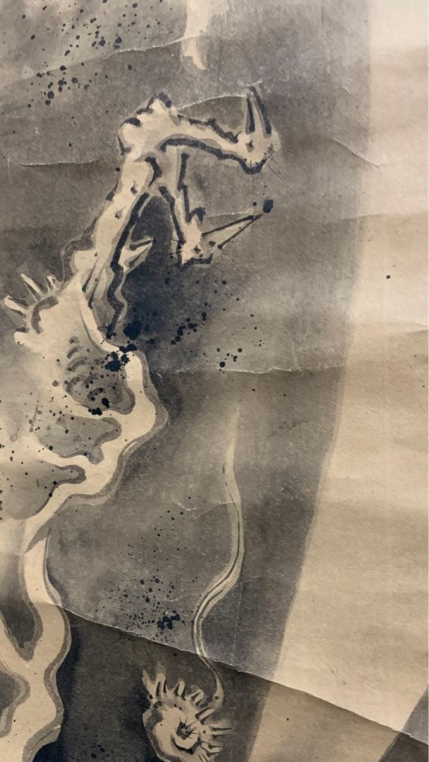 アンティーク水墨画　江戸期　龍　捺印あり　在銘　オリジナル表装　掛け軸