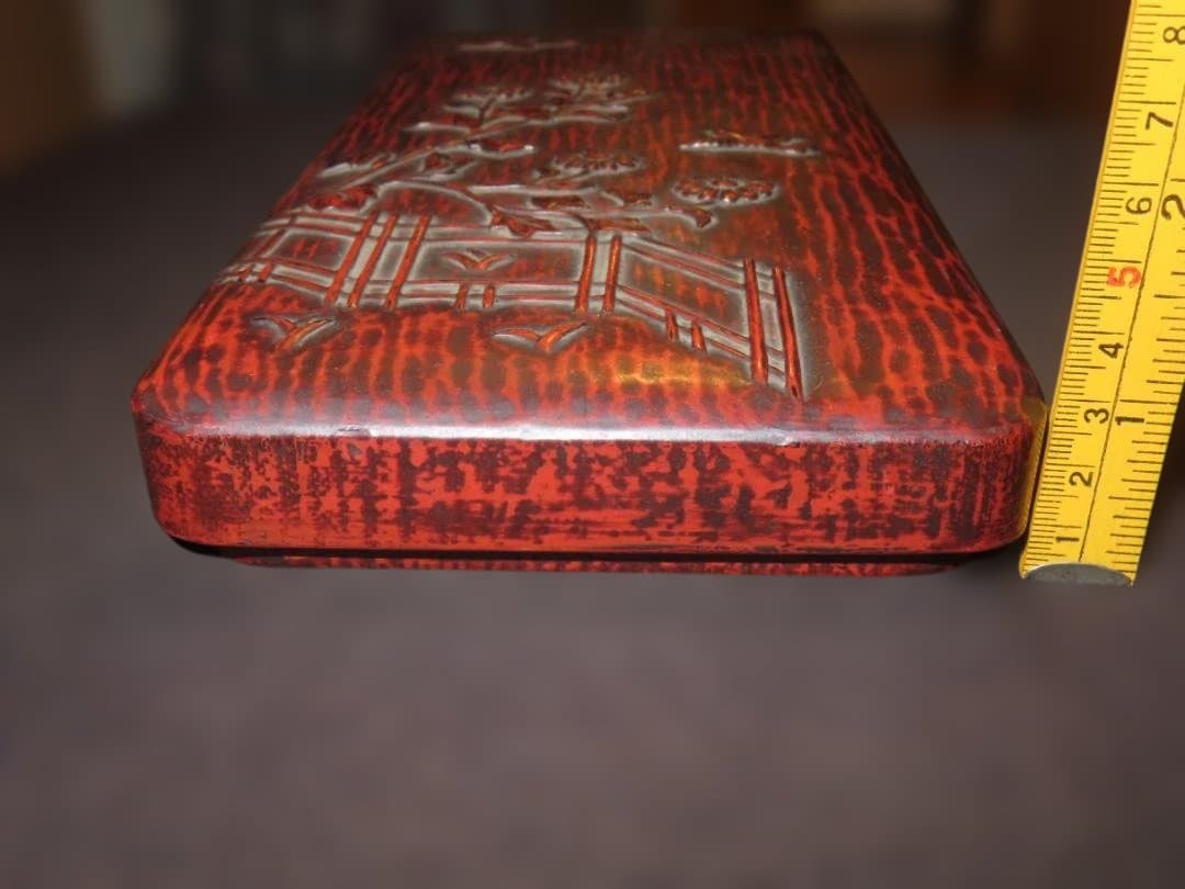 時代漆工芸【寸松堂 佐藤宗岳 造】共箱附・花鳥図　鎌倉彫文箱・蓋物 伝統工芸