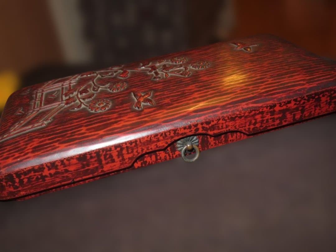 時代漆工芸【寸松堂 佐藤宗岳 造】共箱附・花鳥図　鎌倉彫文箱・蓋物 伝統工芸