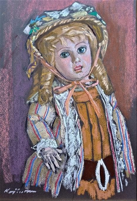 小島俊男　ほぼＰ6号サイズ　パステル画　タイトル「ポーズするシモーヌ」