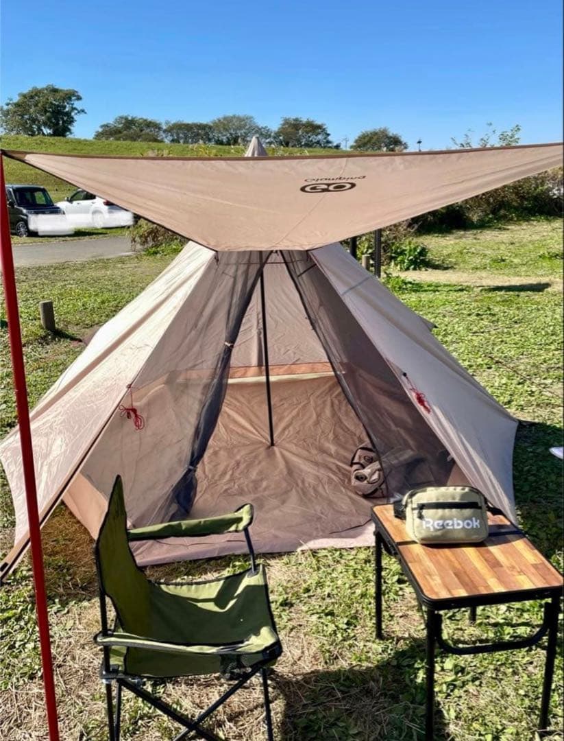 GOGlamping ワンポールテント キャノピー付 ベージュ