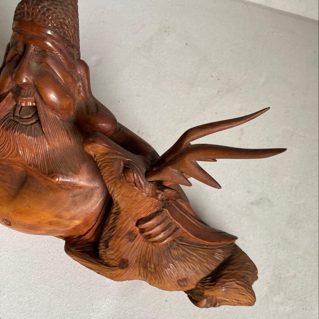 一刀彫 寿老人 鹿　玄鹿寿老人　福禄寿 鹿仙人