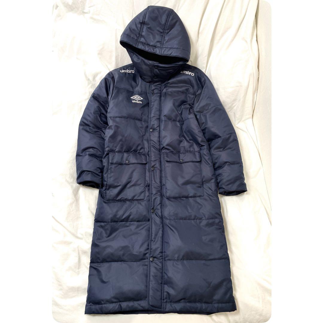 ■美品■アンブロ　極暖ベンチコート　ロングダウンコート　取外しフード　ロゴ刺繍