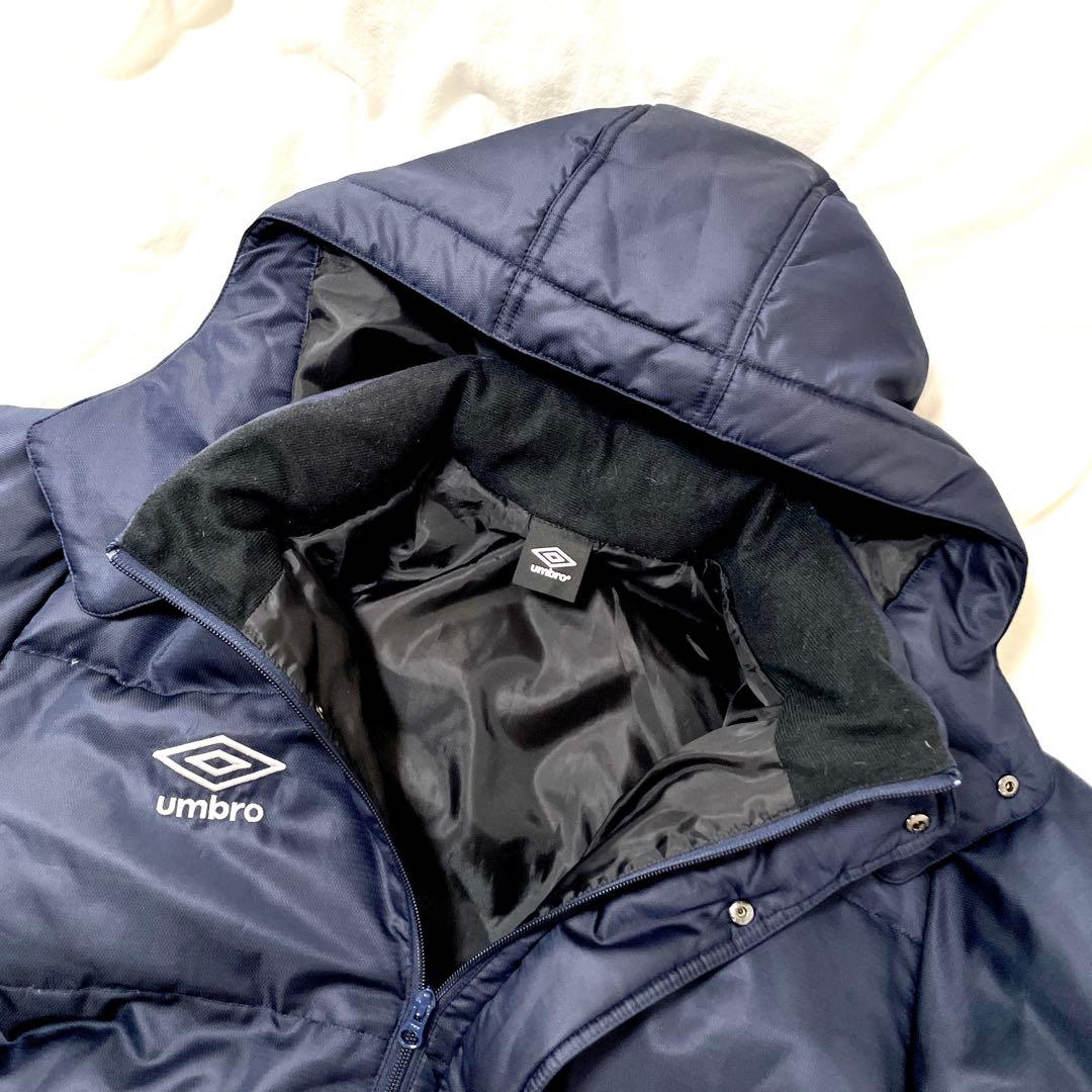 ■美品■アンブロ　極暖ベンチコート　ロングダウンコート　取外しフード　ロゴ刺繍