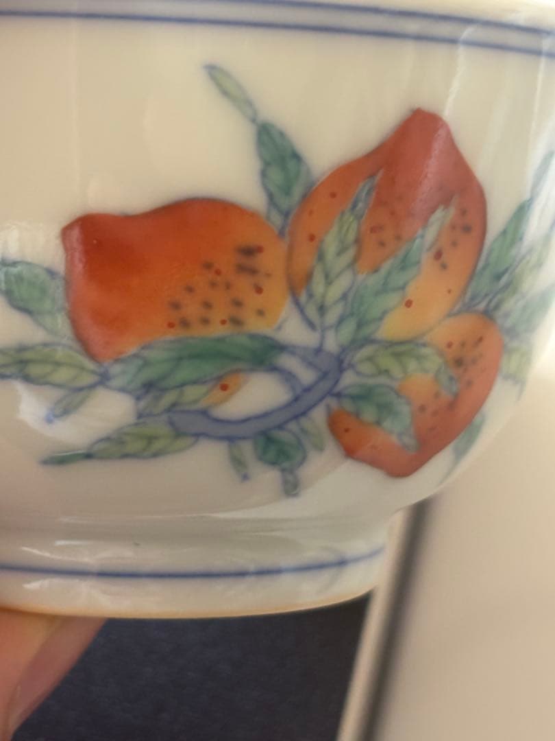 中国清時代　闘彩三多文茶碗 盃 豆彩 鬥彩 大清雍正年製在銘 官窯