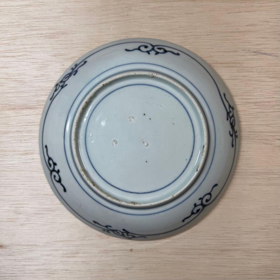 古伊万里 染付 こんにゃく印判 六寸皿 中皿 江戸時代 蒟蒻印判 古美術 骨董