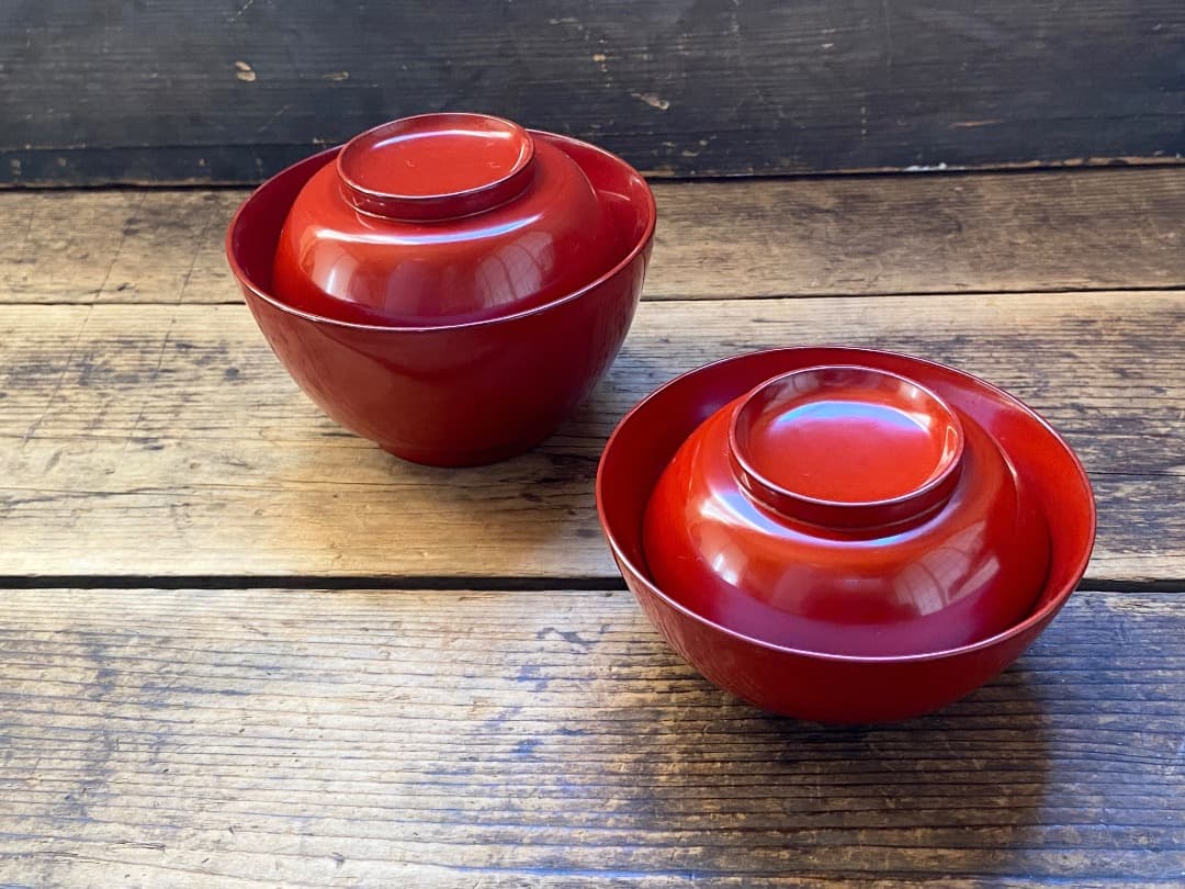 能登蔵出し 輪島塗 朱漆 入れ子 四つ椀 / 時代 朱塗 漆器椀 四つ組椀 正月