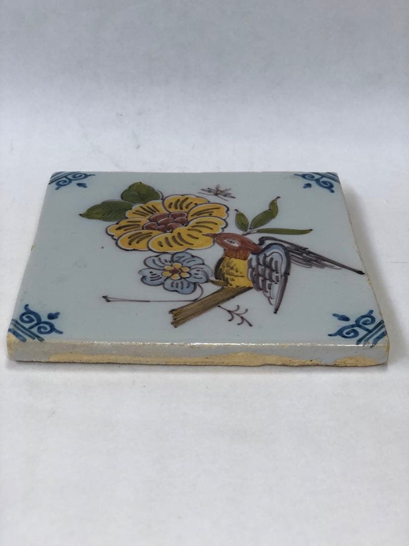 17世紀　オランダ　絵柄デルフトタイル　花鳥図　タイル