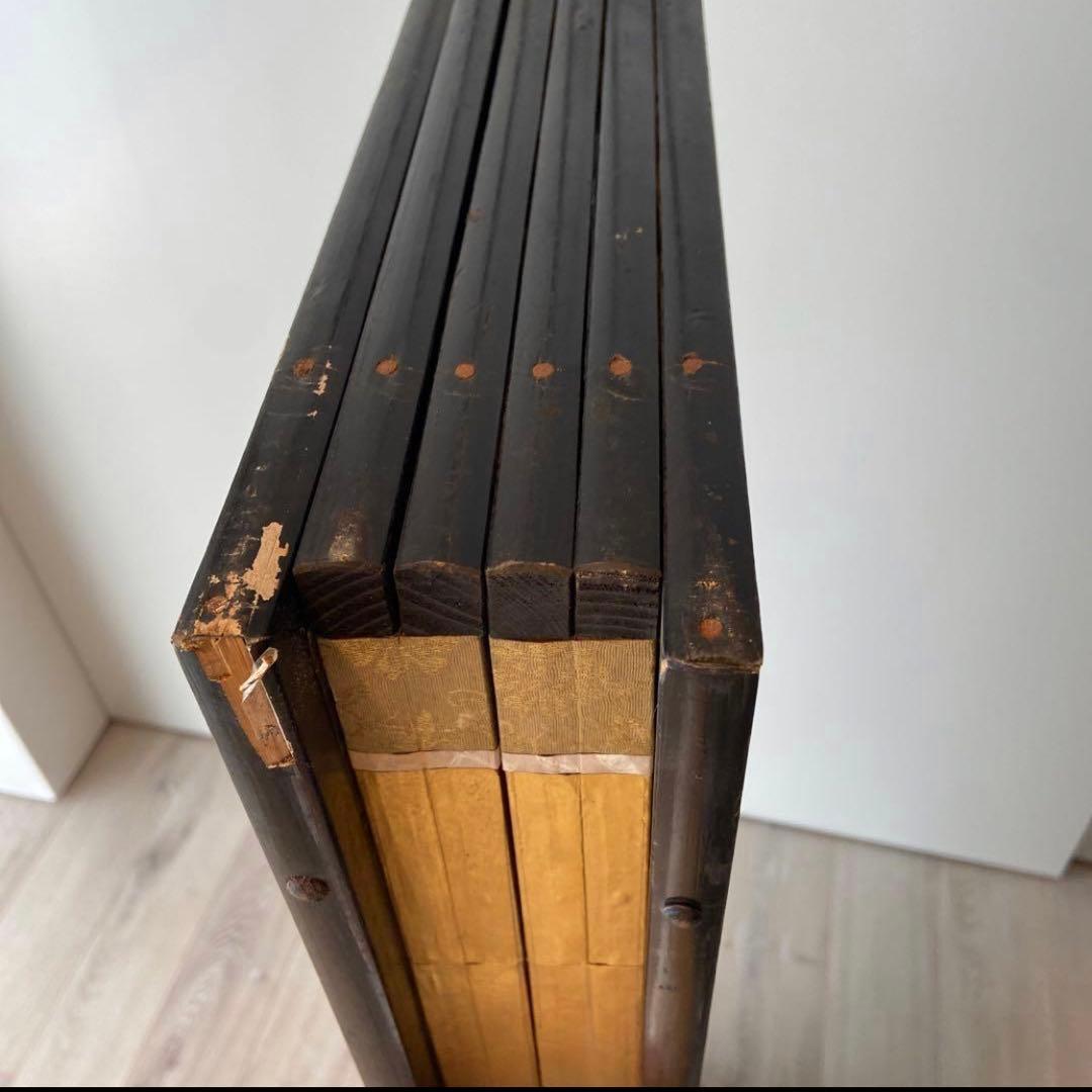 山水画 屏風 花柄裏面