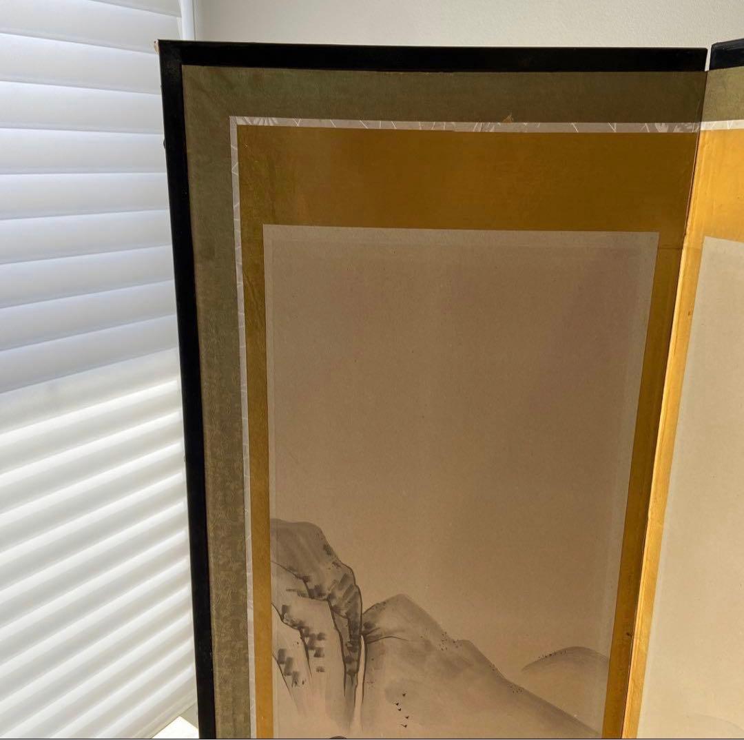 山水画 屏風 花柄裏面