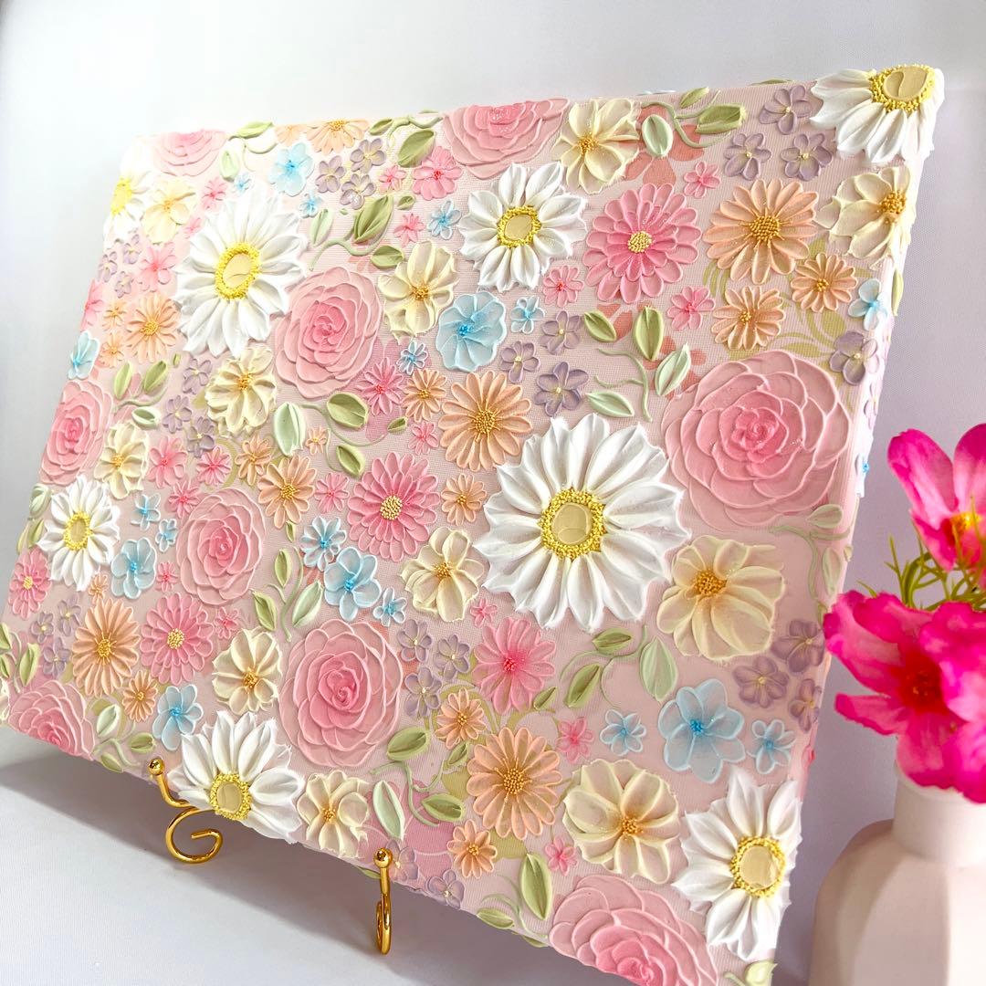 テクスチャーアート　絵画　インテリアアート　立体　花　絵　ボタニカルアート　現代