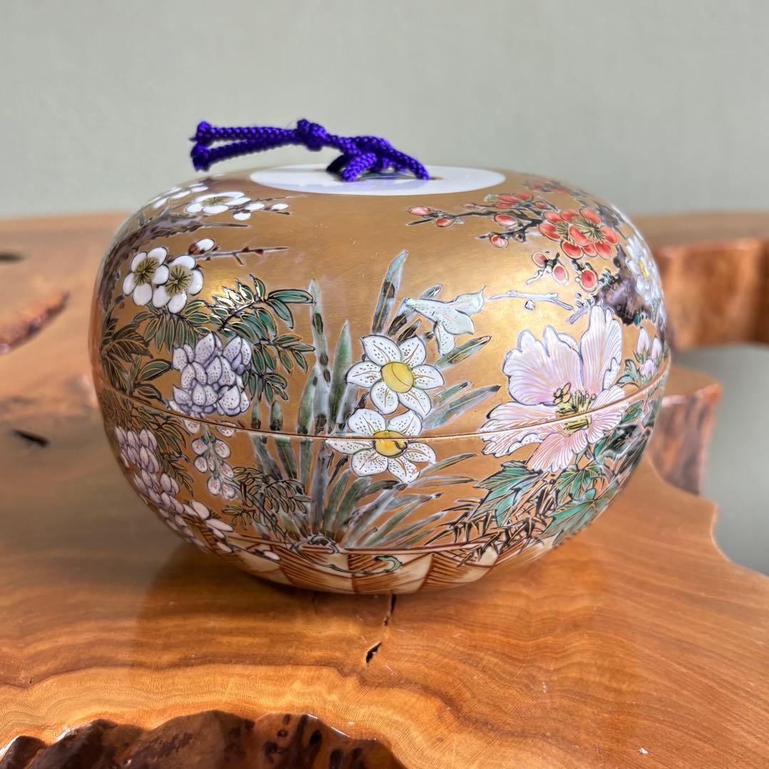 【九谷焼 絵付け師】清水翠東 「四季の花」盒子 伝統工芸師 共箱