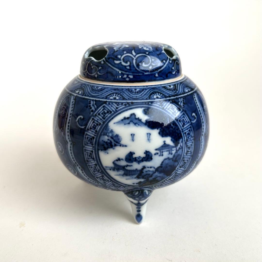 【未使用】京焼 清水焼 京都 香炉 染付け 平安 木箱入り 土山 松泉作