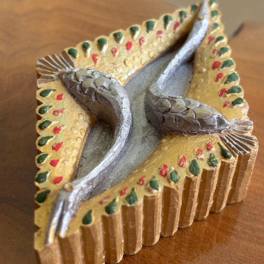 菱形香合 木製 作家物 錦の花 茶道具 共箱