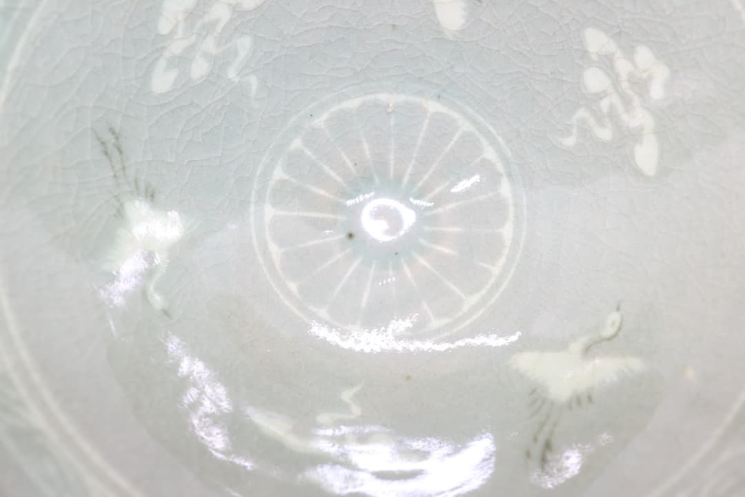 韓国人間文化財 柳海剛(柳根瀅) 高麗青磁 鶴文茶碗 共箱