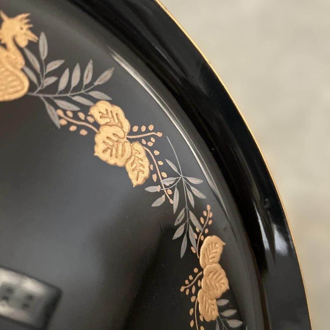 天然木　黒漆　蒔絵　鳳凰図　高杯高坏高付台　菓子器　直径23.6cm