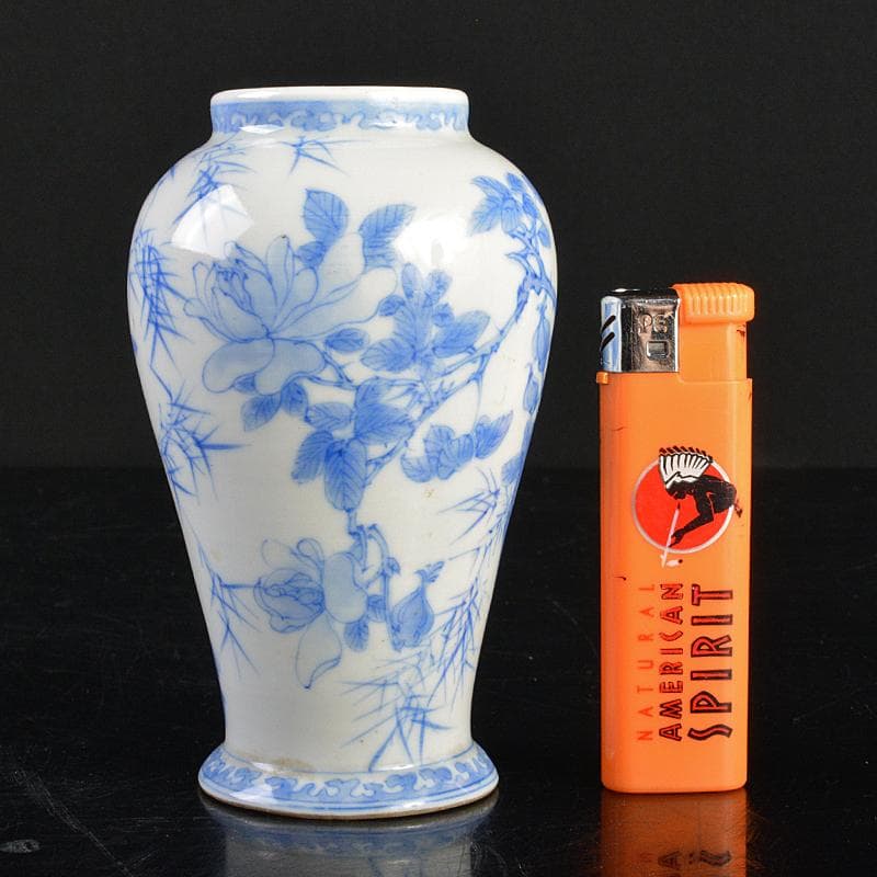 会津本郷焼　白鳳堂　富三製　草花文瓶　時代箱付　M　R7400