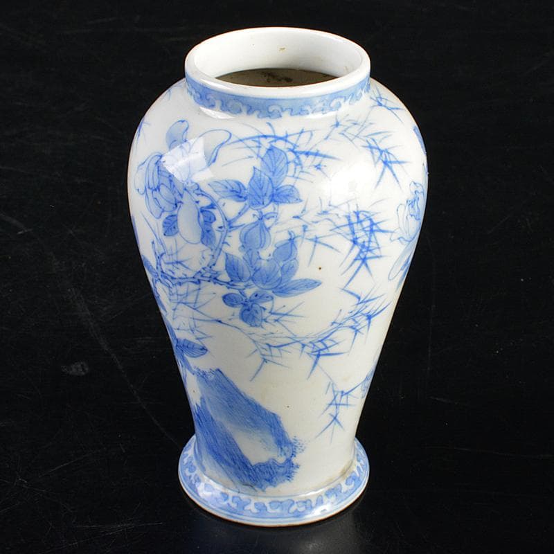 会津本郷焼　白鳳堂　富三製　草花文瓶　時代箱付　M　R7400