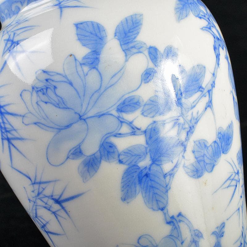 会津本郷焼　白鳳堂　富三製　草花文瓶　時代箱付　M　R7400