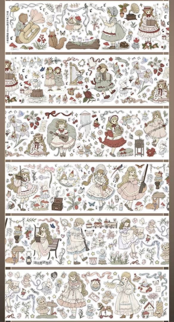 【8699】海外　マステ　5m巻売り　貝殻光カッティングテディベア　女の子　音楽