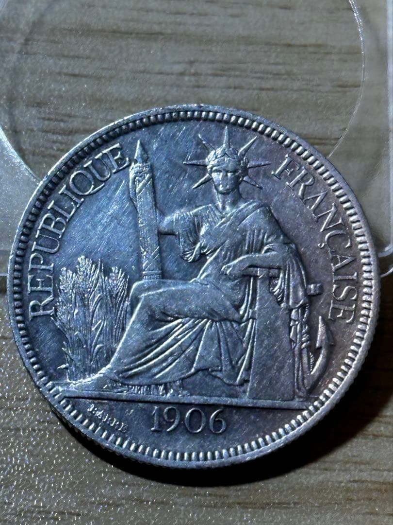 1906年 フランス領インドシナ 銀貨 0.900 美品　女神の顔は見えるB15