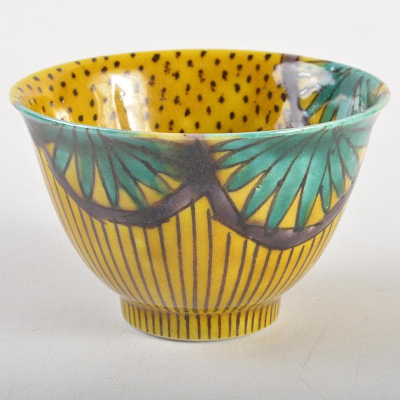 九谷焼　青手九谷　青泉窯　北出不二雄作　ぬりうめ手　蝶文盃　共箱　C　R6966