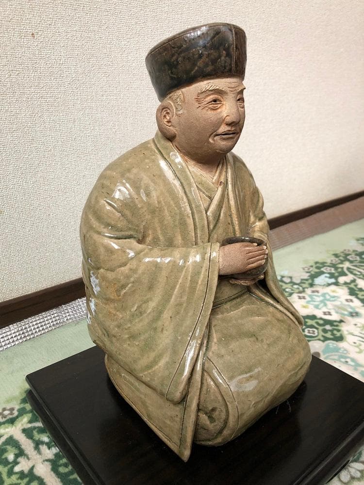 利休像　曽風（加藤正明）　陶人形　署名桐箱入り