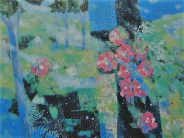 浜口美和、【自然賛歌（花舞う刻）】、希少な額装用画集より、新品額装付