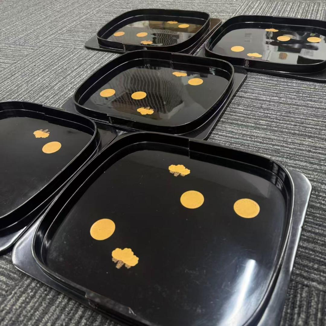 輪島塗　時代物時絵　御会席膳漆器セット　共箱