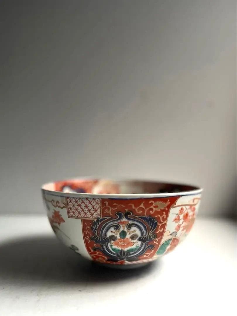 888 骨董 アンティーク 古伊万里 染付 色絵金彩花籠紋様深鉢 幕末 明治