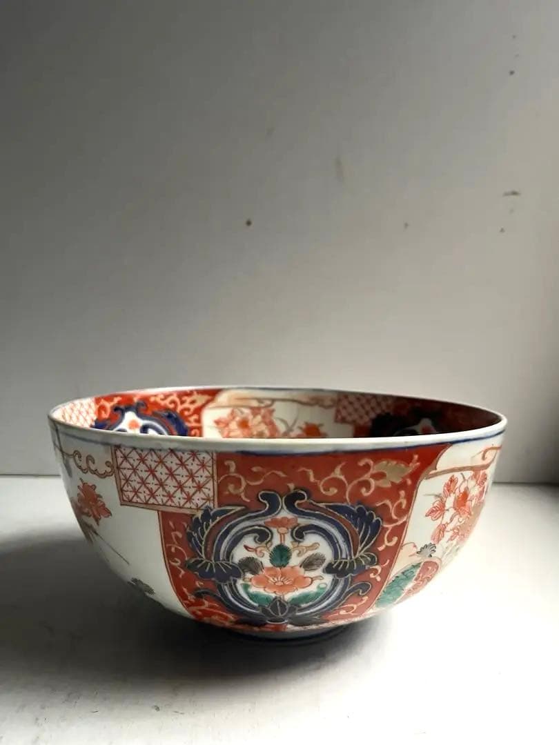 888 骨董 アンティーク 古伊万里 染付 色絵金彩花籠紋様深鉢 幕末 明治