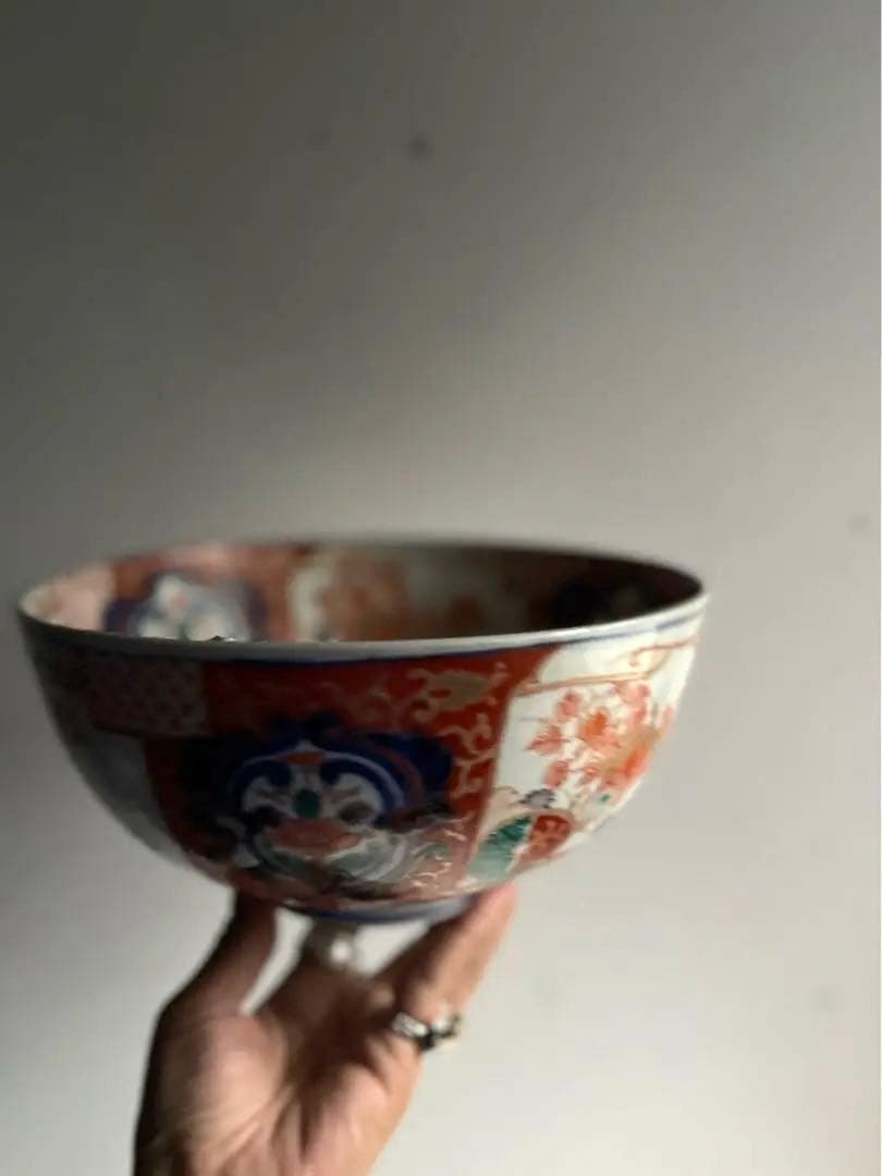 888 骨董 アンティーク 古伊万里 染付 色絵金彩花籠紋様深鉢 幕末 明治