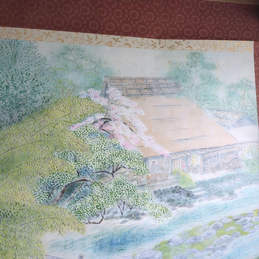 掛け軸 桜 さくら 肉質 掛軸 春 景色 壁掛け 在銘 大型