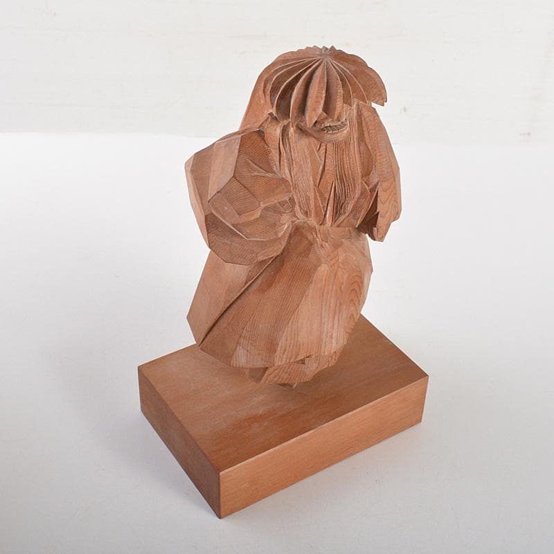 伝統工芸　飛騨一位一刀彫　中村一刻作　「石橋」　能　狂言　共箱　V　6416C