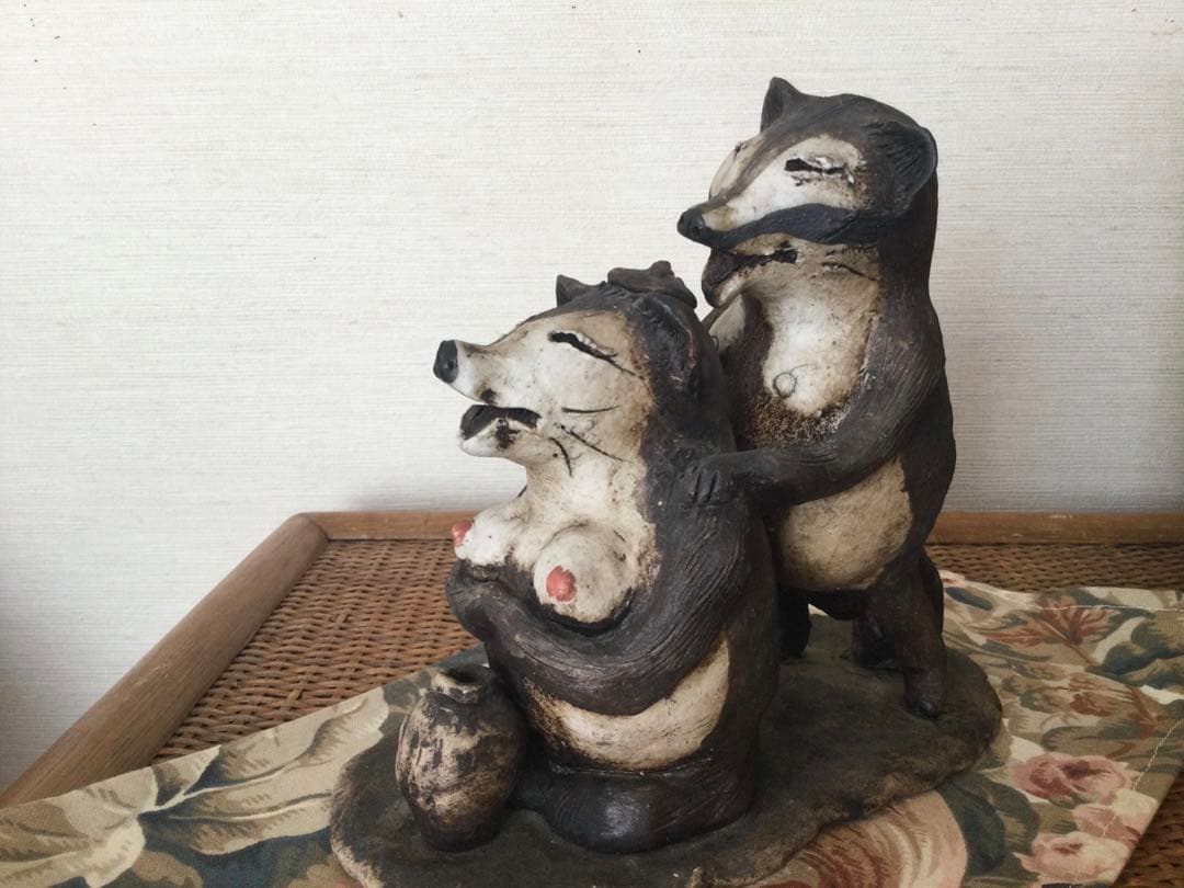 ☆信楽焼＊伝統工芸士の夫婦狸の置物(未使用品)