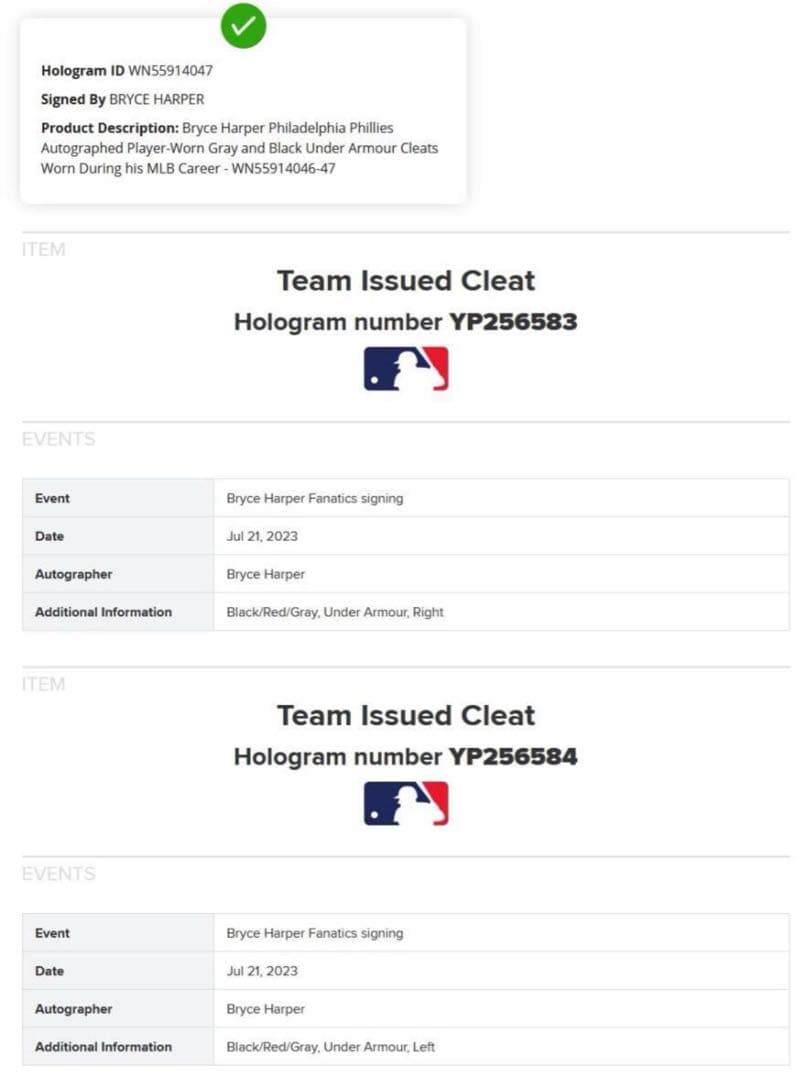家宝級レア！ブライス・ハーパー 公式戦実使用 直筆サインスパイク（シューズ）
