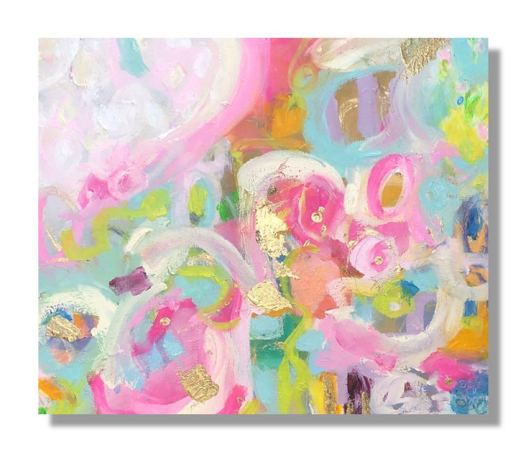 絵画　油絵　原画　新作　一点物　抽象画　北欧　ポップ　パステルカラー　F8