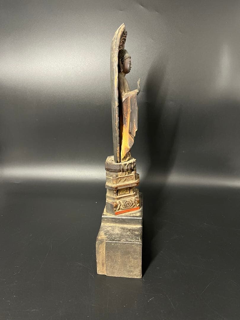 江戸時代後期 木彫 阿弥陀如来立像 仏像 舟形光背 古仏 仏教美術◎ 古美術庵々