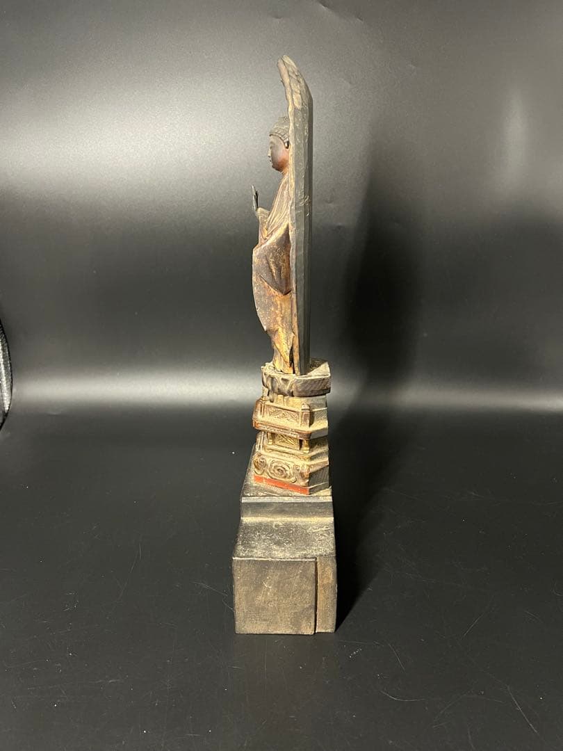 江戸時代後期 木彫 阿弥陀如来立像 仏像 舟形光背 古仏 仏教美術◎ 古美術庵々