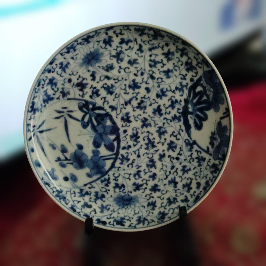 古伊万里 花唐草窓絵　皿　角福 江戸期