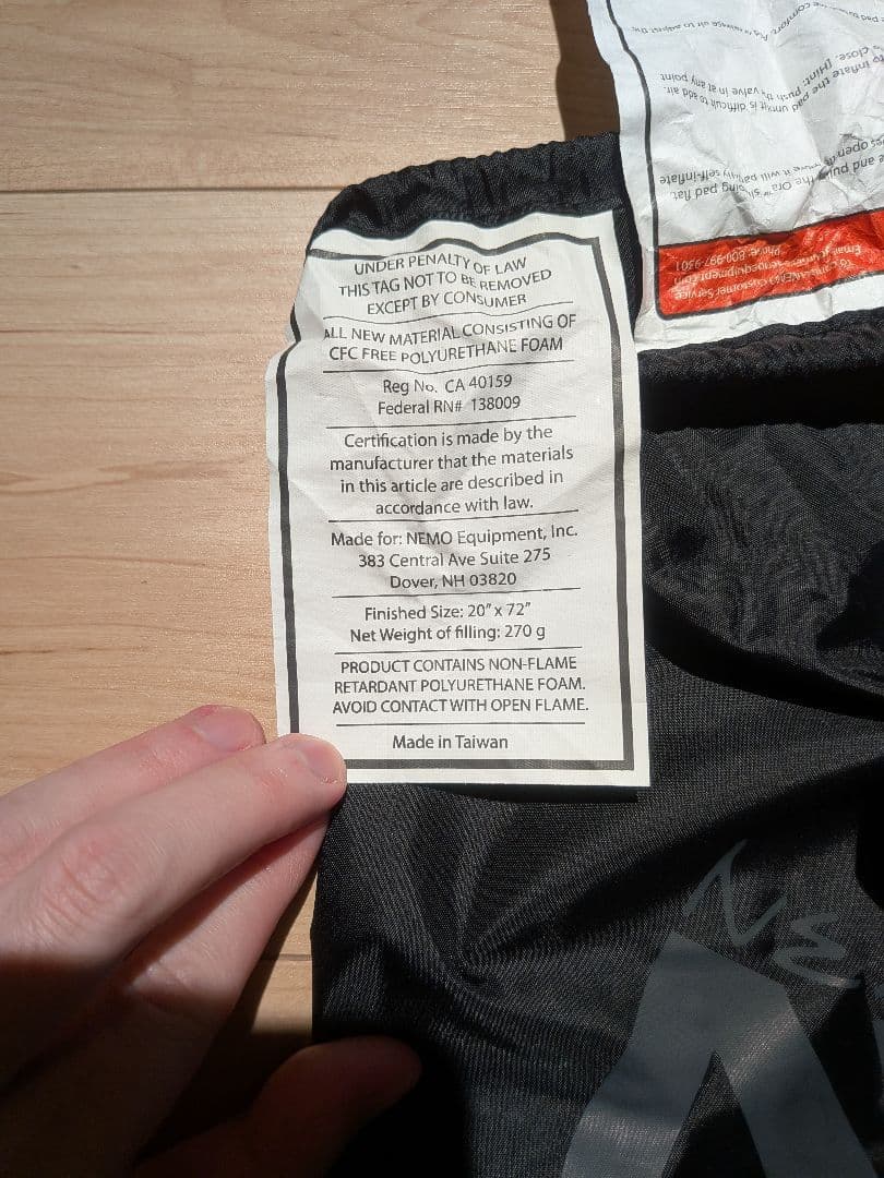 美品 NEMO ORA 20R スリーピングマット