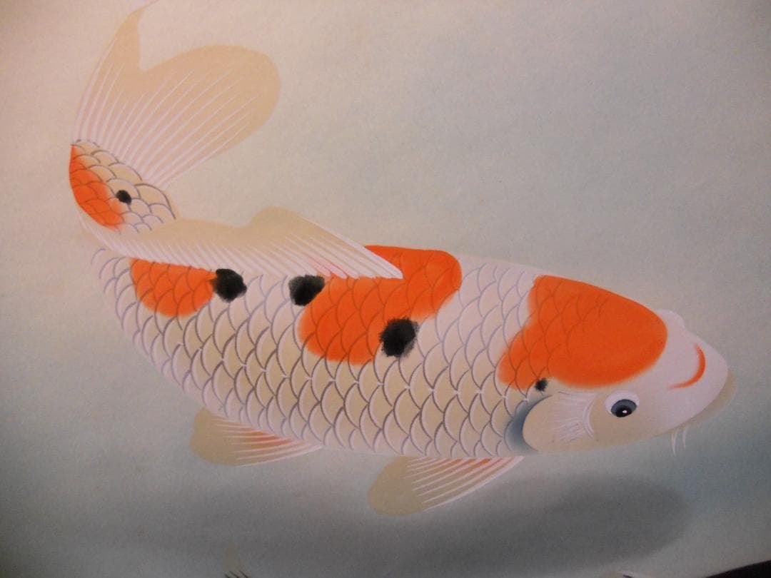 掛け軸 尾崎春秋 遊鯉 絹本 希少 軸装 茶道具 掛軸 美品 です。