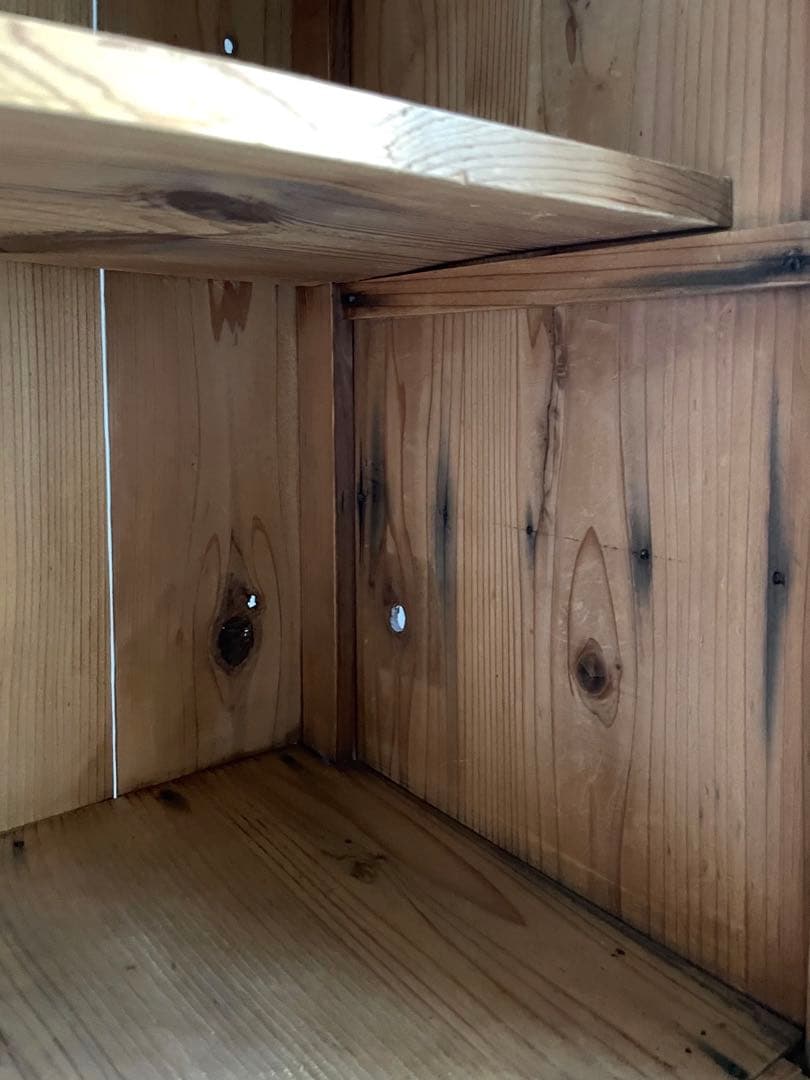 古い奥行の浅いガラス戸棚　食器棚　本棚　レトロ　水屋箪笥　古道具　アンティーク