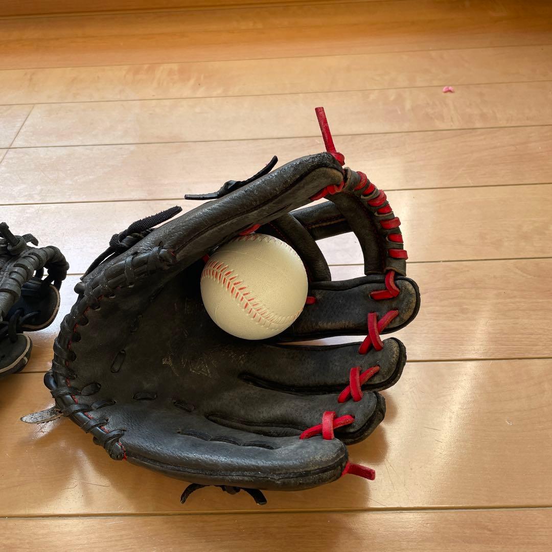 ミズノ 軟式野球グローブ 右投げセット小学生低学年用￼