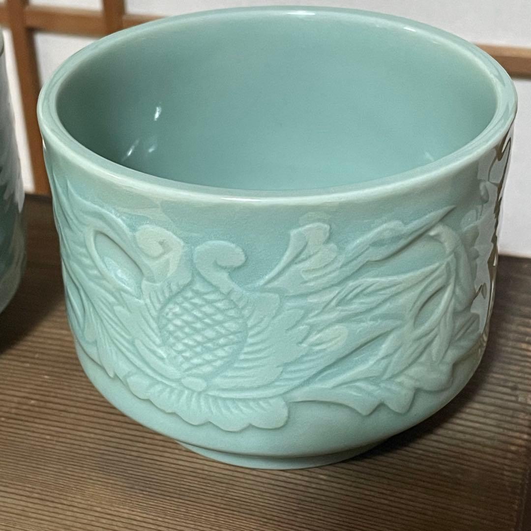 煙草盆　鳳凰　螺鈿　漆塗　タバコ盆　灰吹　昭和アンティーク　盆　青磁火入　竹灰吹