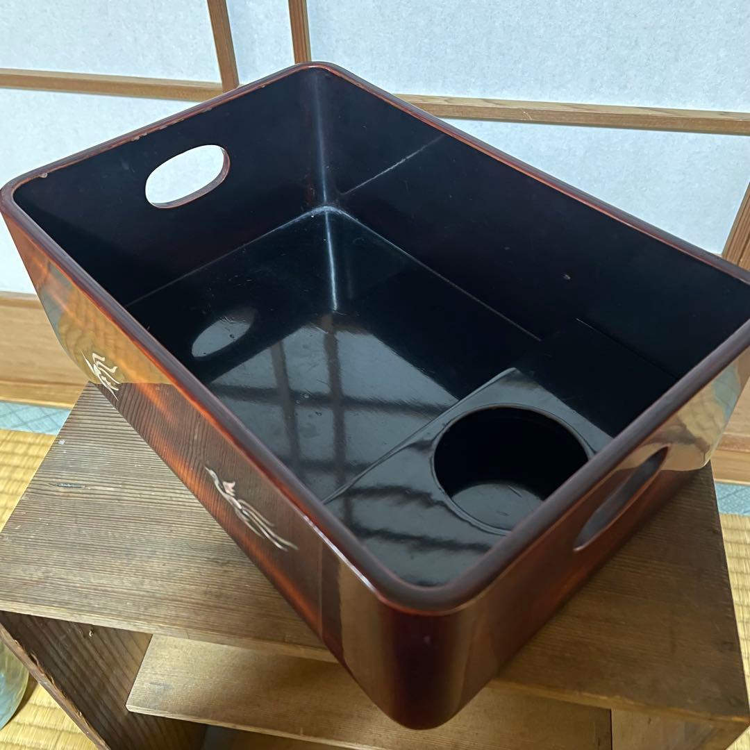 煙草盆　鳳凰　螺鈿　漆塗　タバコ盆　灰吹　昭和アンティーク　盆　青磁火入　竹灰吹