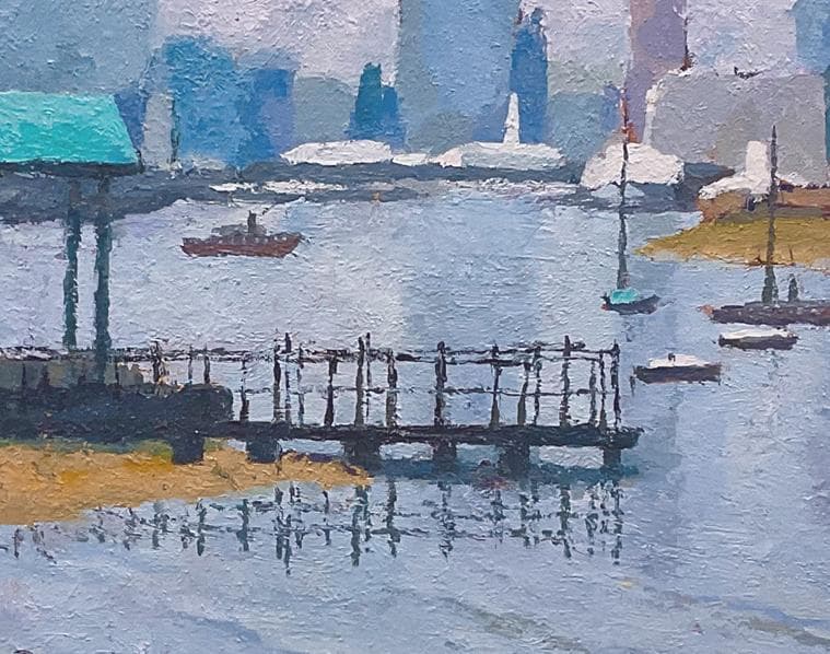 絵画 287 油絵/風景/東京の街景/東京湾/台場より/M12号