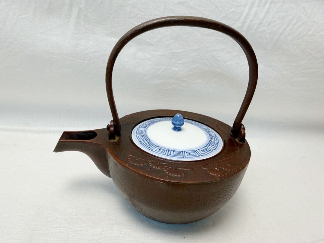 未使用 茶道具 人間国宝 高橋敬典造 松地紋 銚子 釜印 共箱