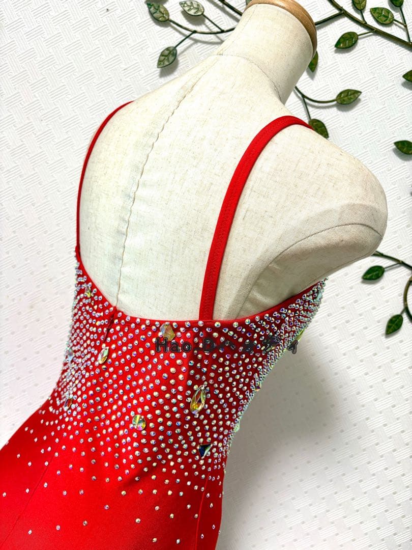 新品★ストーン付き★赤&オーロラ★レオタード★胸パットあり★社交ダンス★バレエ